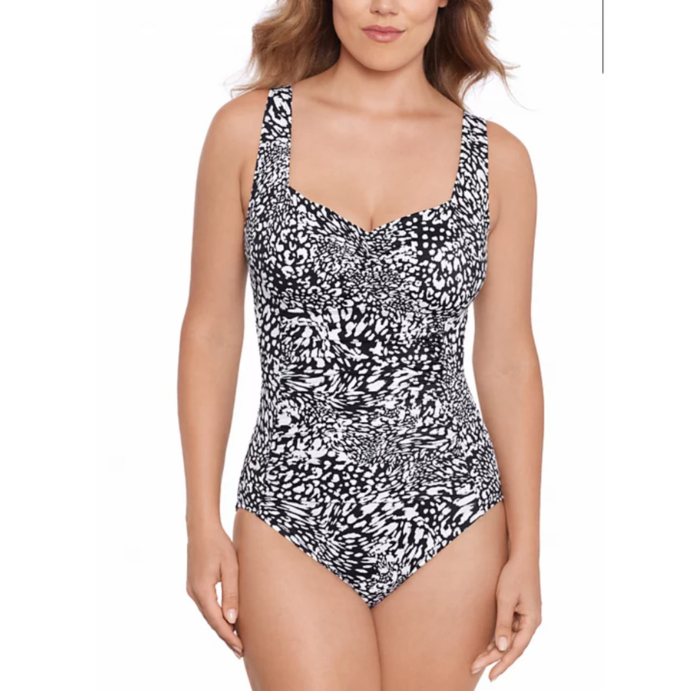 Swim Solutions Womens Printed RuchedFront One Piece Leopard printed Size16 15056